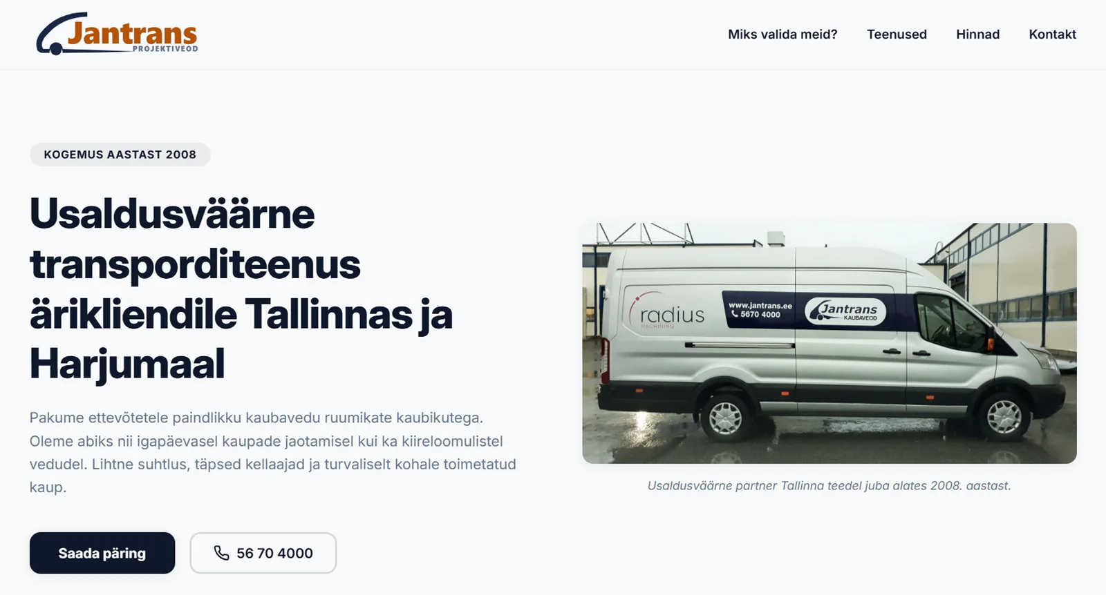 Jantransi kaubaveoteenuse veebileht